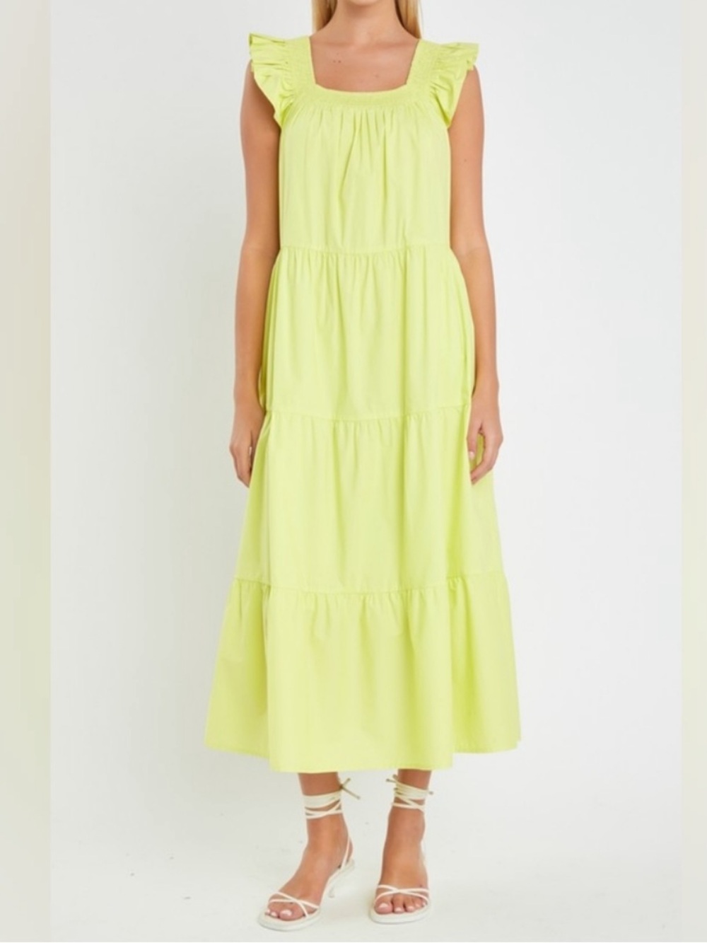 🍋‍🟩ENGLISH FACTORY Ruffle Detail Midi Dress Lime Size M